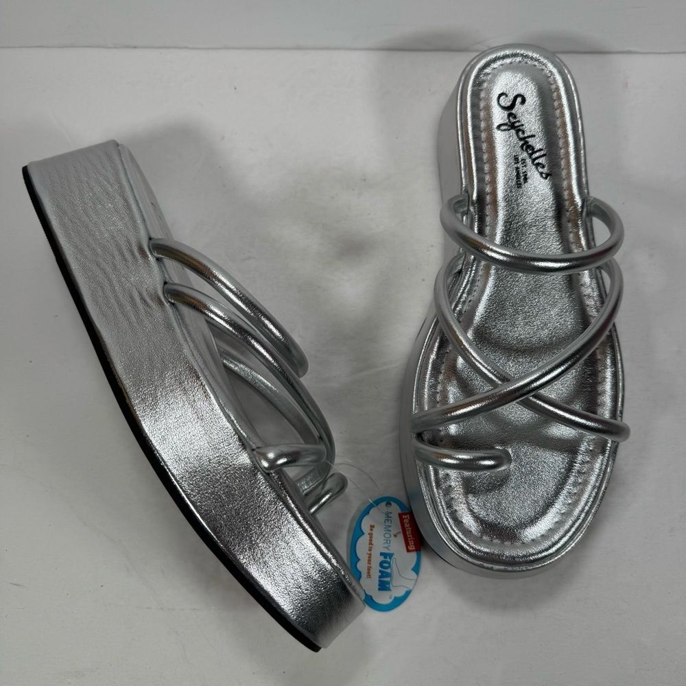 Seychelles Hanna Silver Metallic Strappy Platform Sandals Women Size 8M
